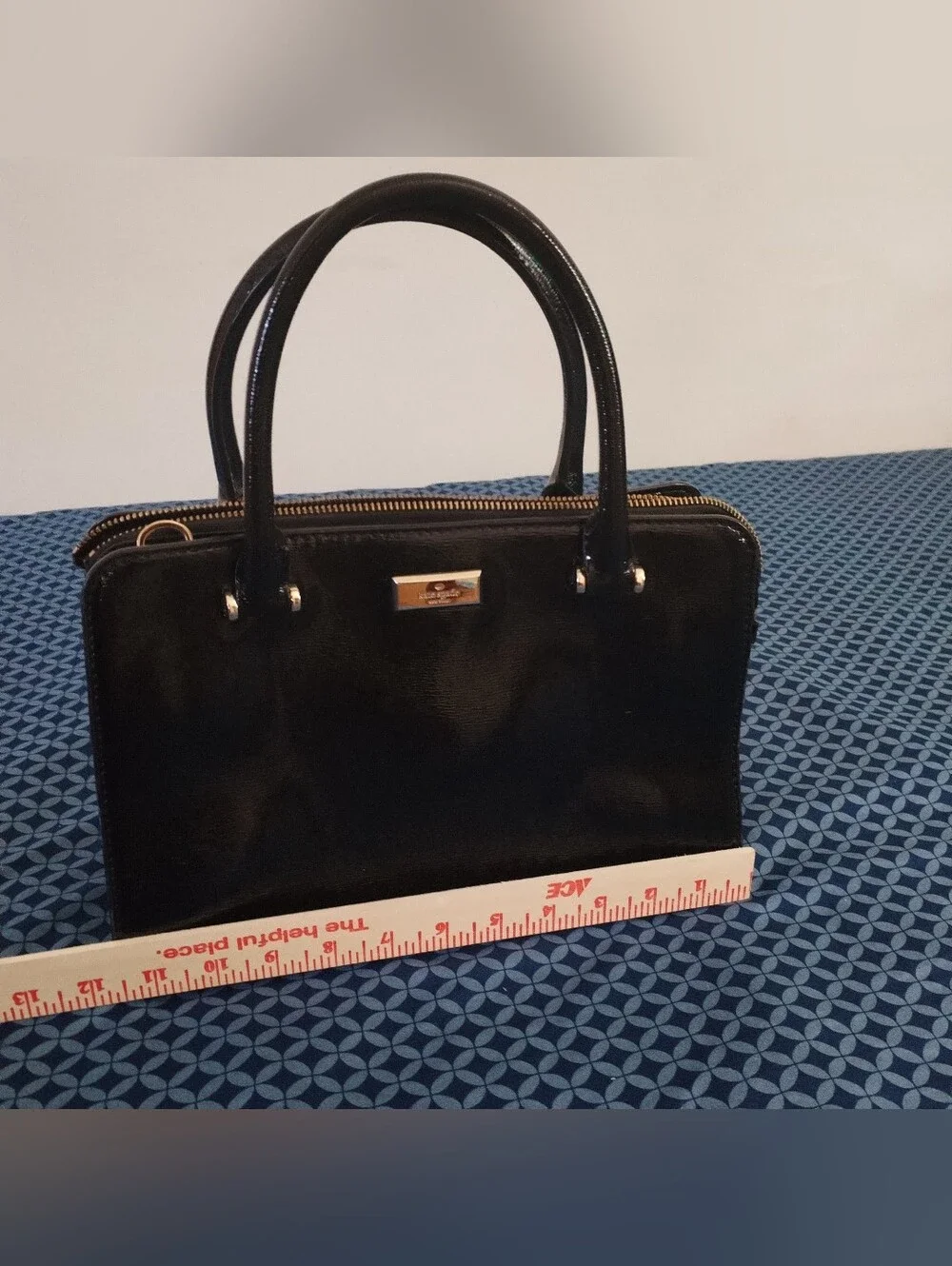 Kate Spade black patent crossbody top handle bag missing Long Strap
